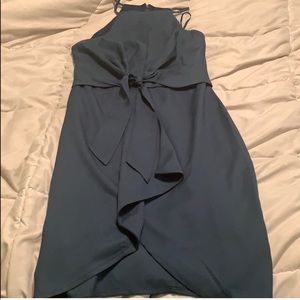 Super flattering fitted halter dress, deep teal